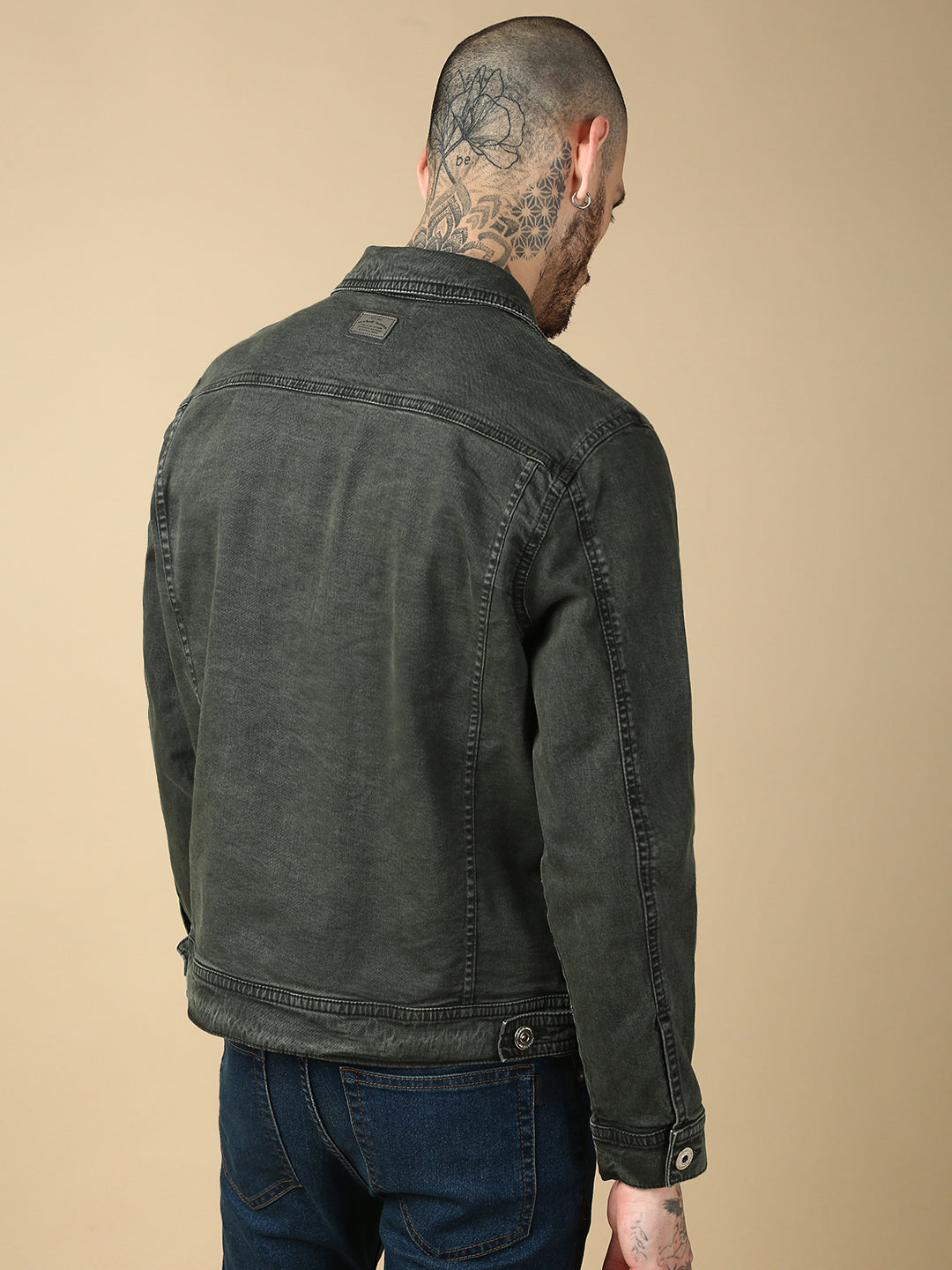 Olive Green Over Dyeing Slim Fit Jacket