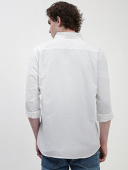 Seersucker White Full Sleeve Relsx Fit Shirt With Pocket