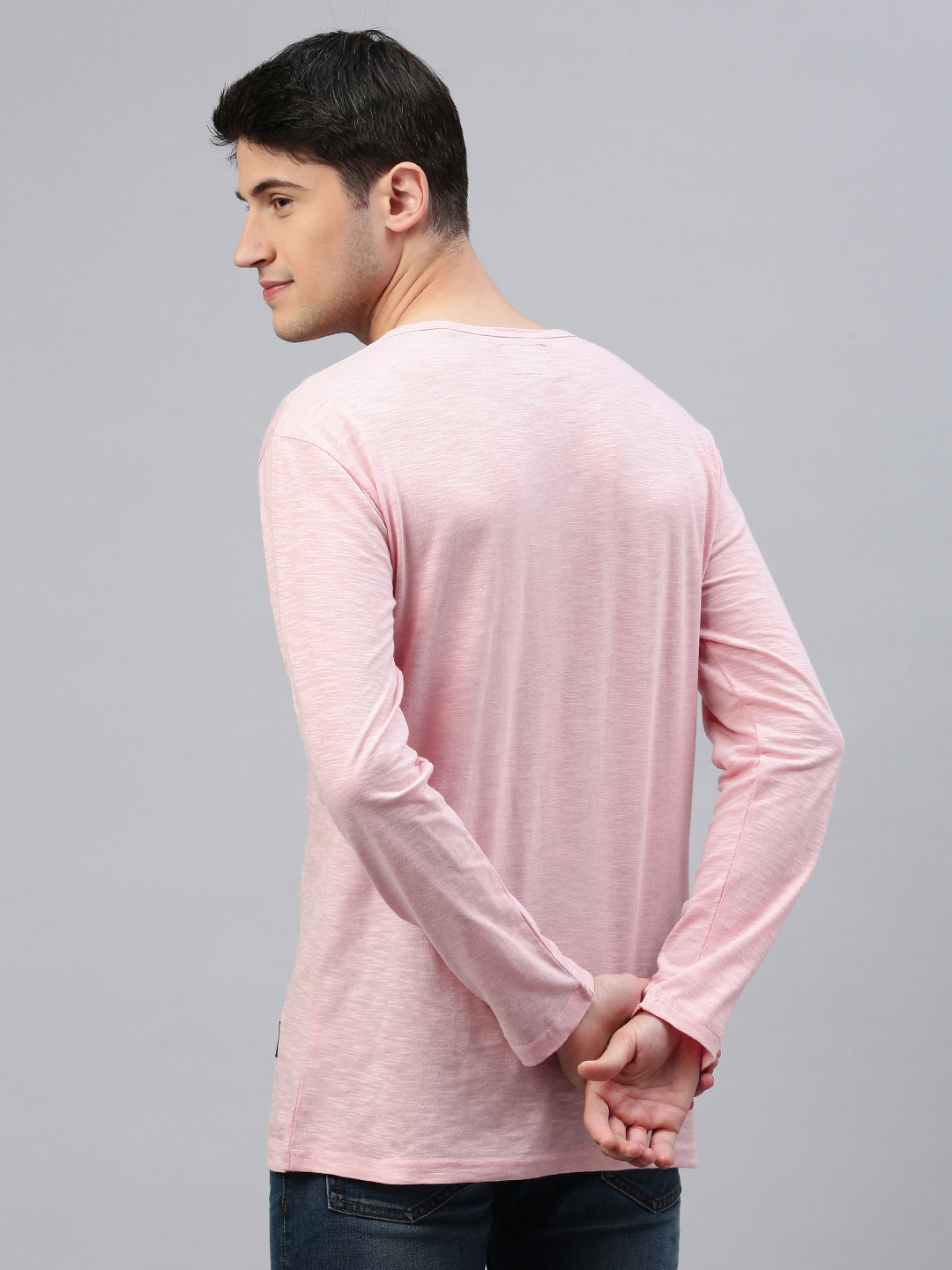 Pink Henley Neck Full Sleeve t-shirt