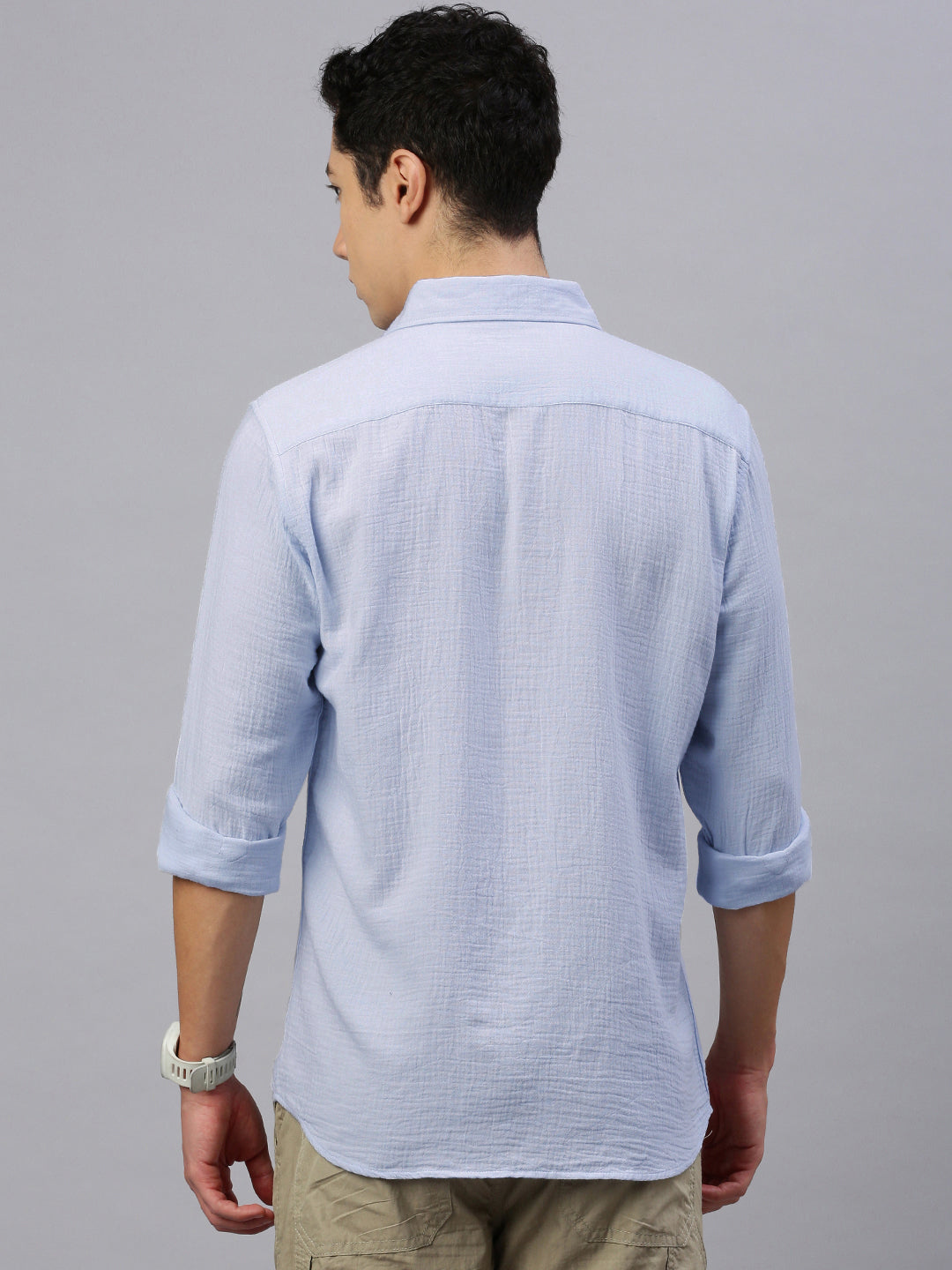 Ice Blue Doble Cloth Cotton Shirt With Pocket