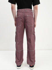 Wine Red Front Patch Pocket Loos Fit Cargo Paint