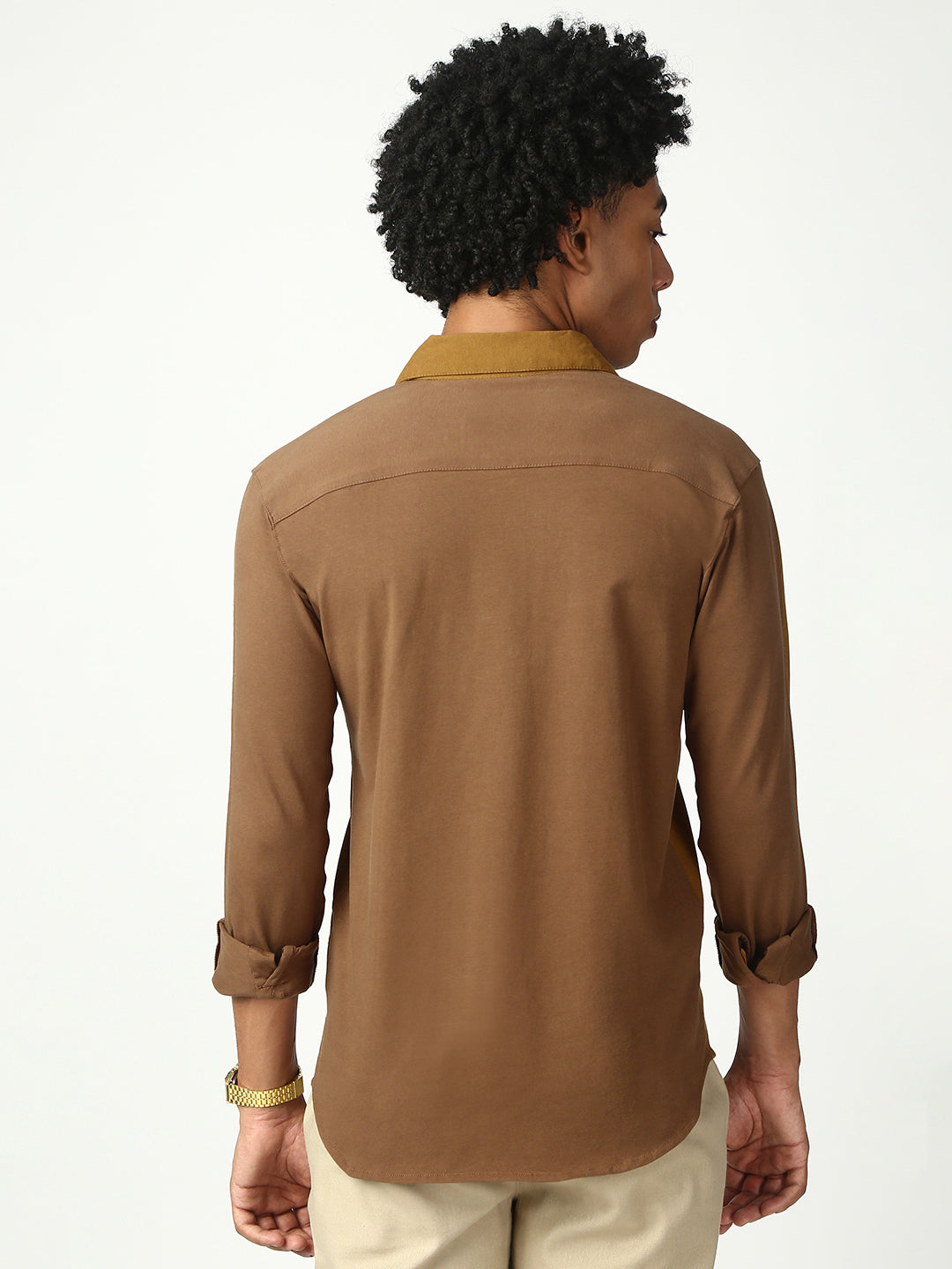 Brown Full Sleeve Slim Fit Shirt Without Pocket