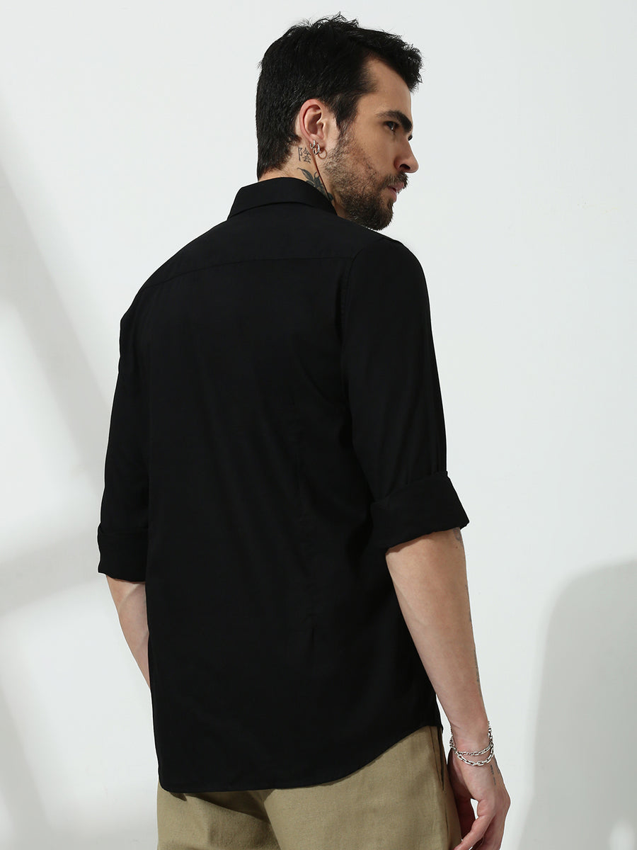 Black  Full Sleeve Slim Fit Shirt Without Pocket