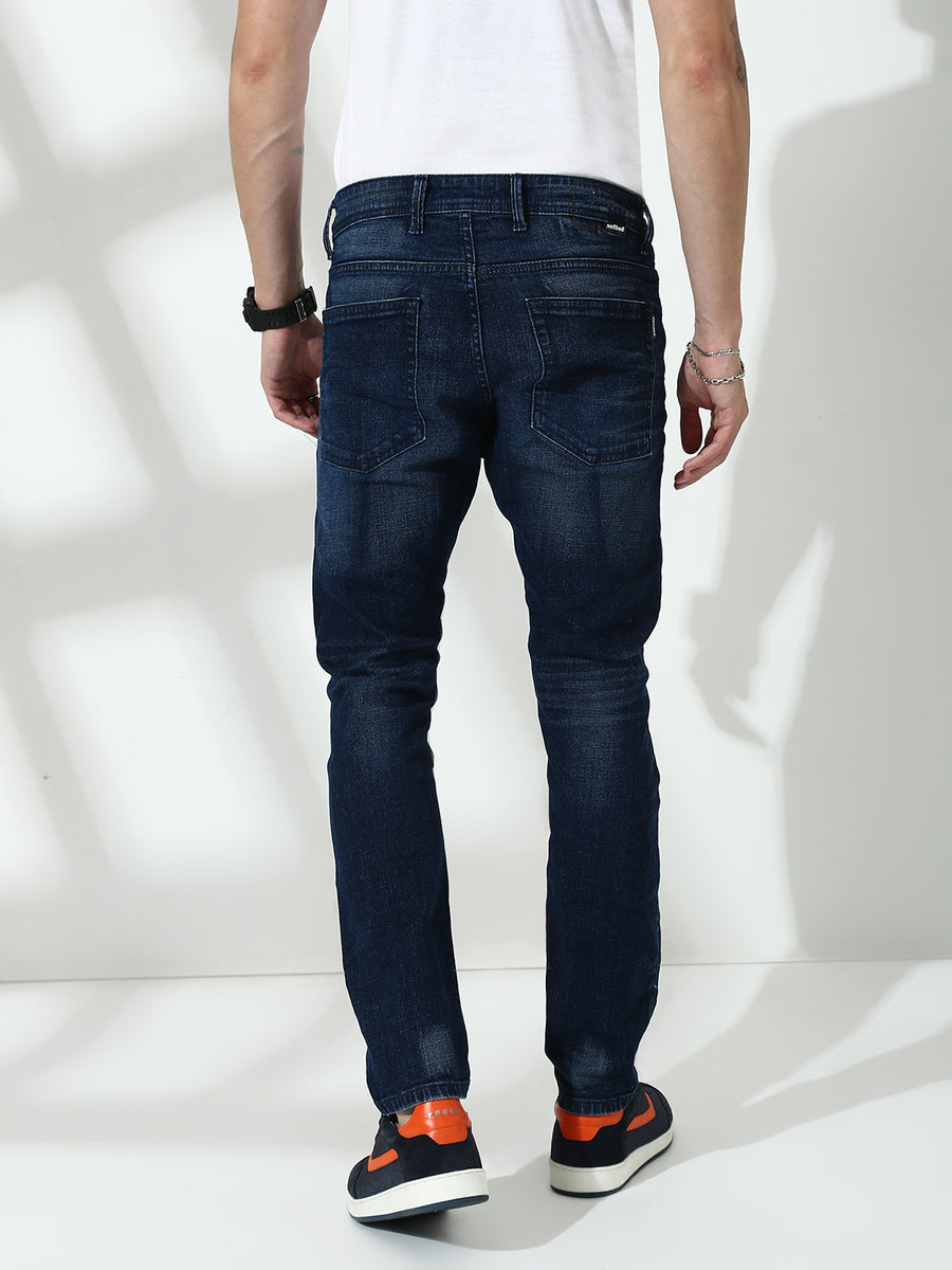 Blue Poly Stretch Trapped Fit Jeans