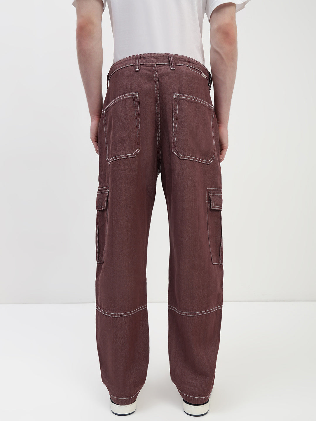 Red Brown Front Patch Pocket Loos Fit Cargo Paint