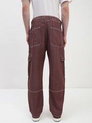 Red Brown Front Patch Pocket Loos Fit Cargo Paint