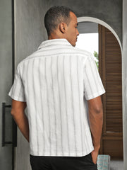 Self Stripe Half Sleeve Oversize Shirt With Pocket