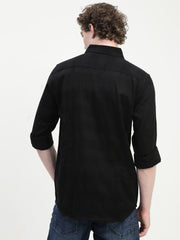 Black Dobby Full Sleeve Slim Fit Shirt With Pocket