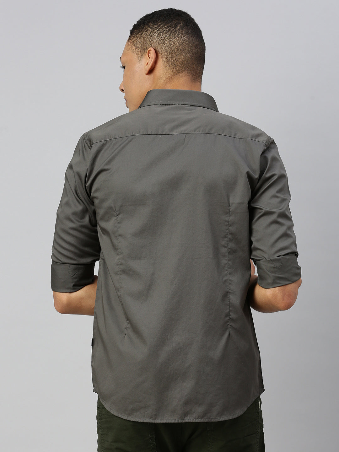 Dark Beige Plain Satin Shirt Without Pocket
