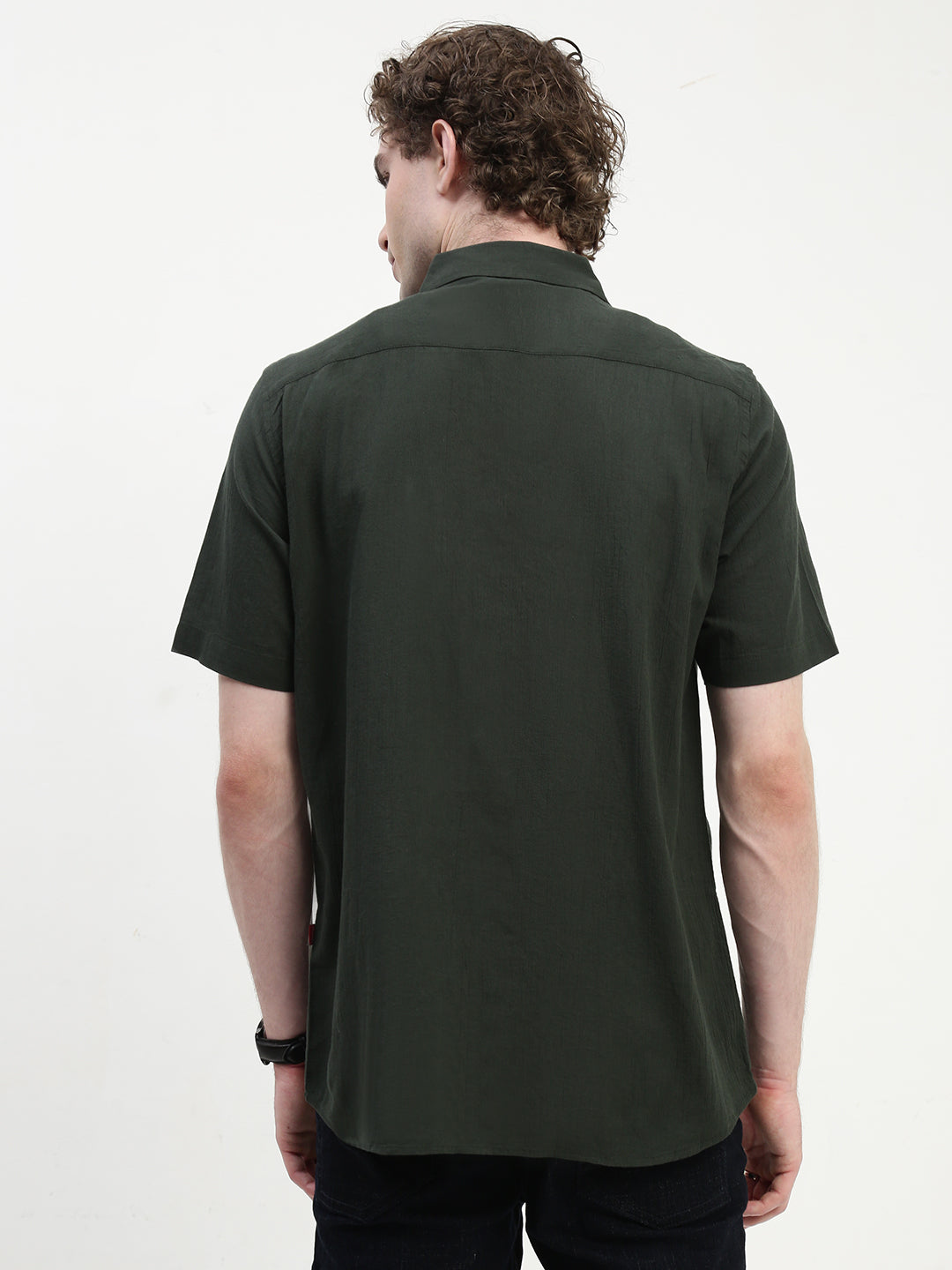 Olive Green Half Sleeve Relsx Fit Shirt With Pocket