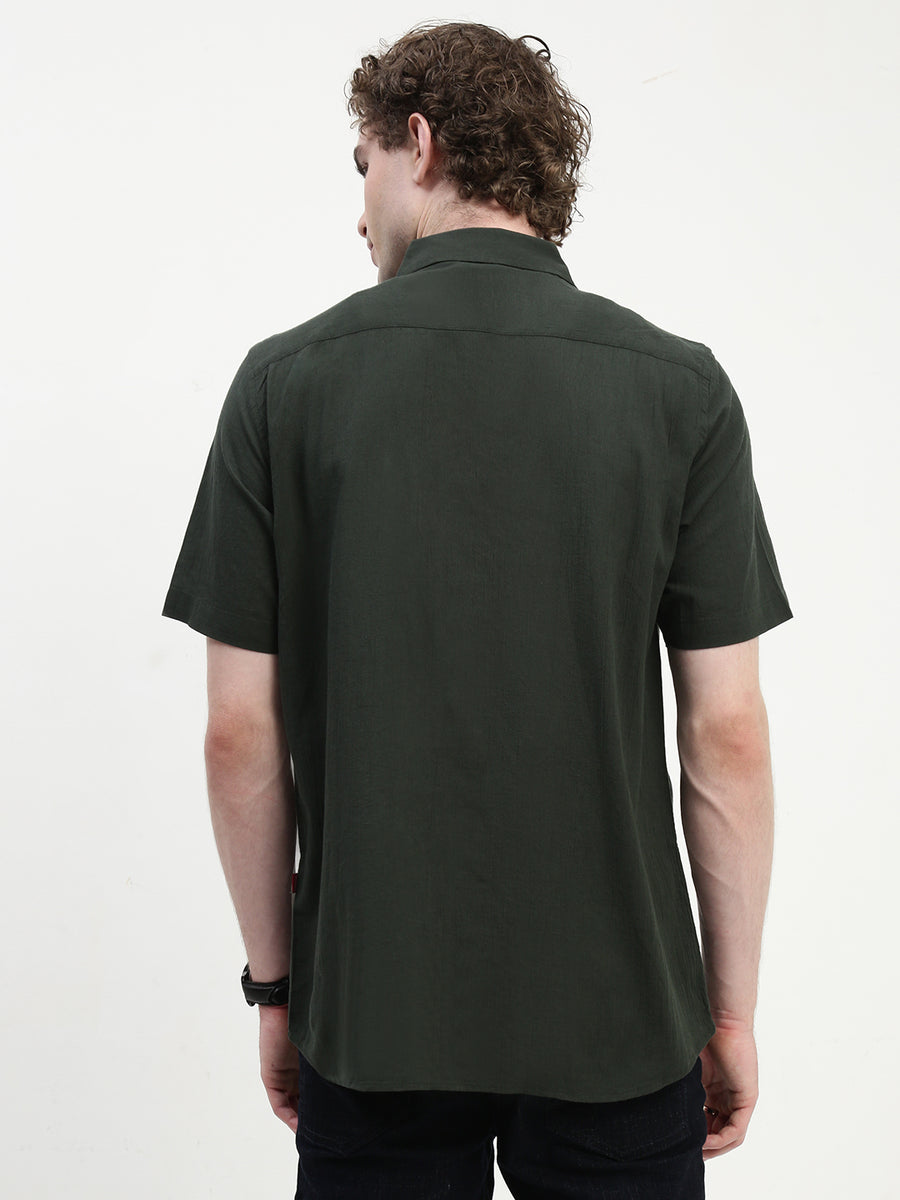 Olive Green Half Sleeve Relsx Fit Shirt With Pocket
