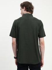 Olive Green Half Sleeve Relsx Fit Shirt With Pocket