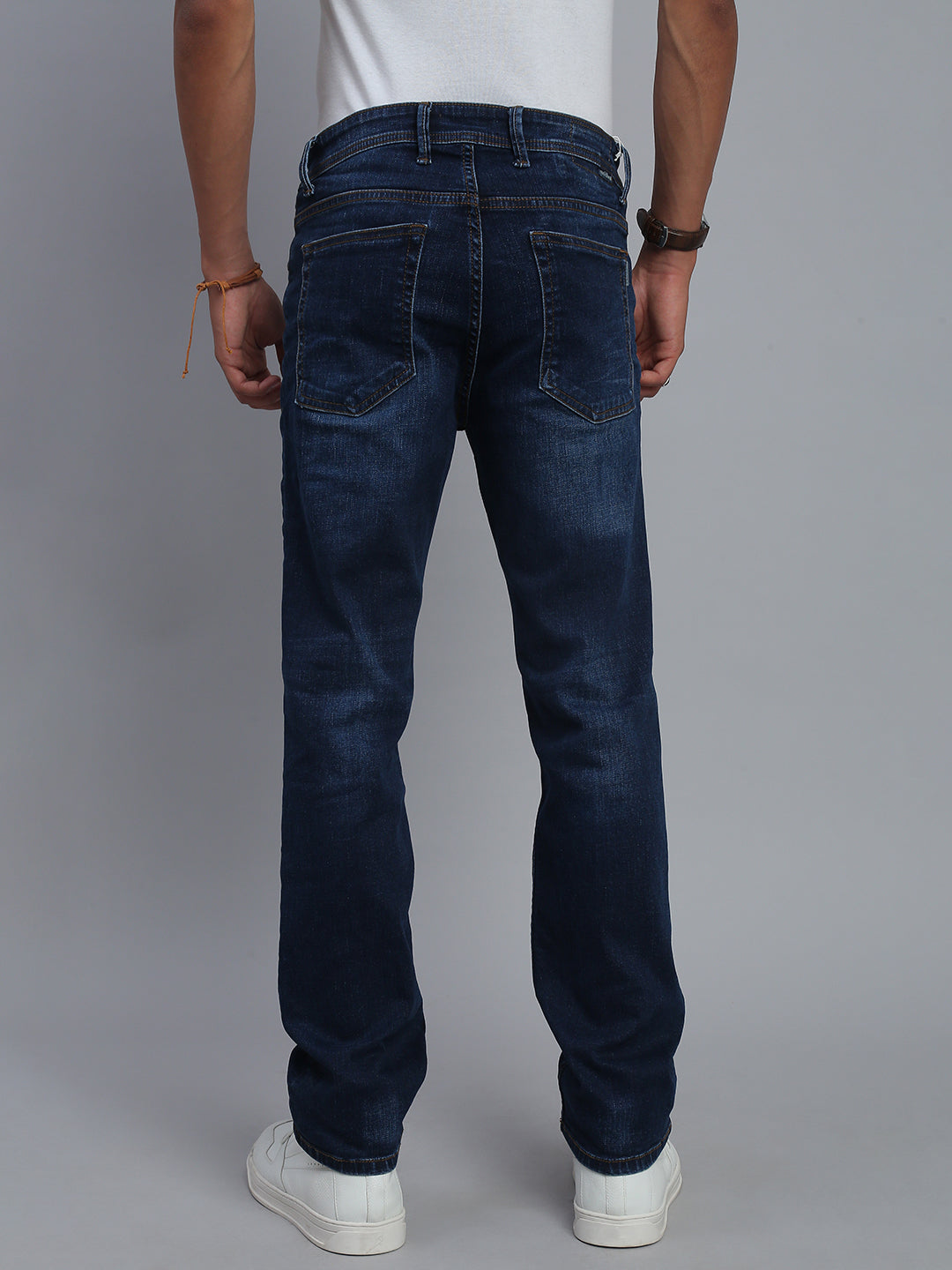 Dark Blue Regular Straight Fit Stretchable Jeans