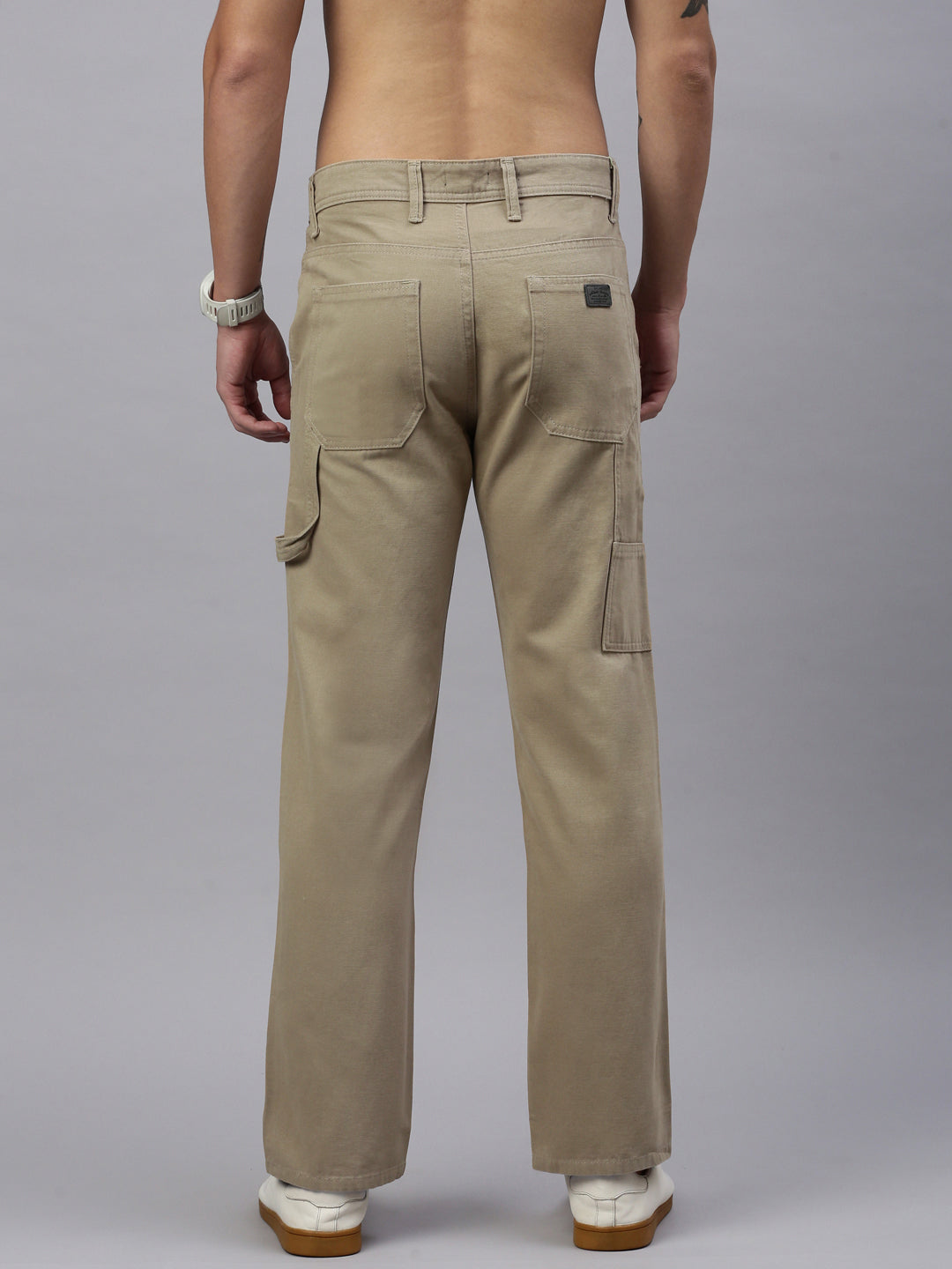 Light Khaki Straight Fit Cross Pocket Men’s Cotton Pants