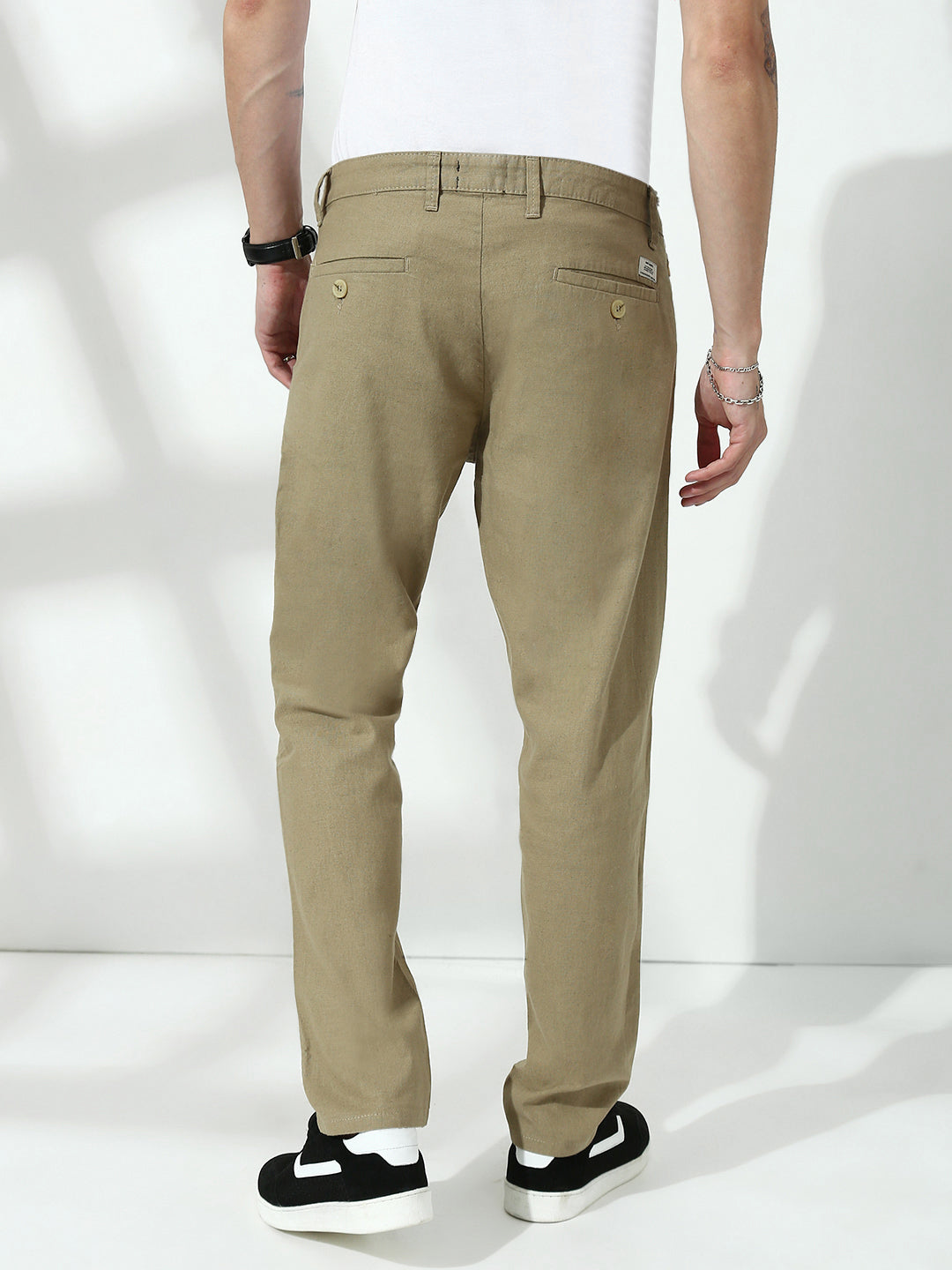 Khakhi Relax Fit Zip Pocket Linen Pant