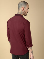 Burgundy Red Full Sleeve Slim Fit Shirt Without Pocket