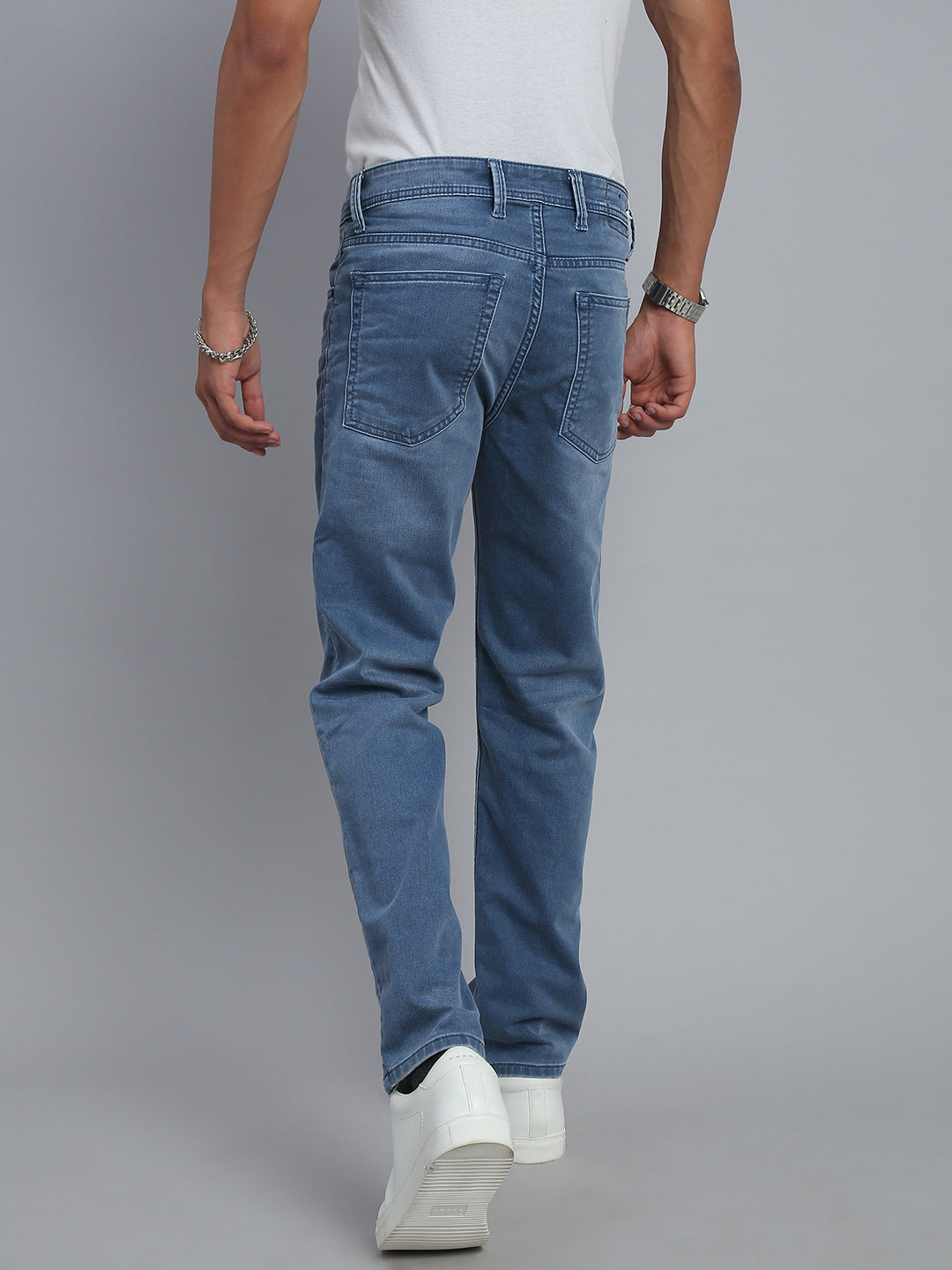 Ice Blue Regular Straight Fit Stretchable Jeans