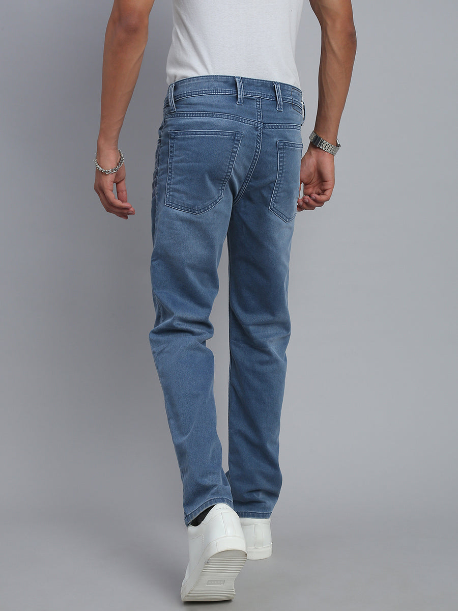 Ice Blue Regular Straight Fit Stretchable Jeans