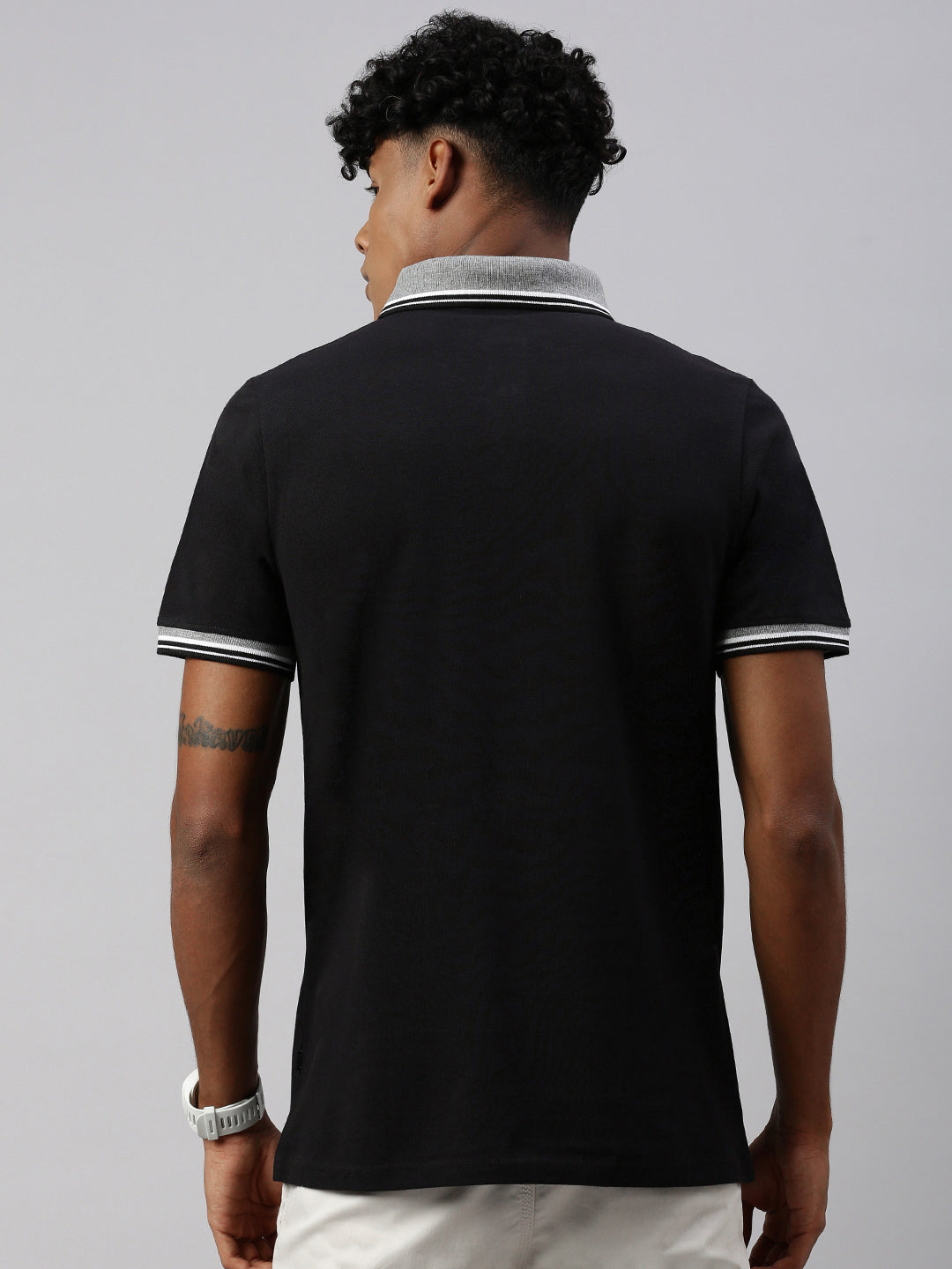 Black  Polo Collar Half T-Shirt