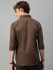 Caramel Brown Plain Satin Shirt Without Pocket