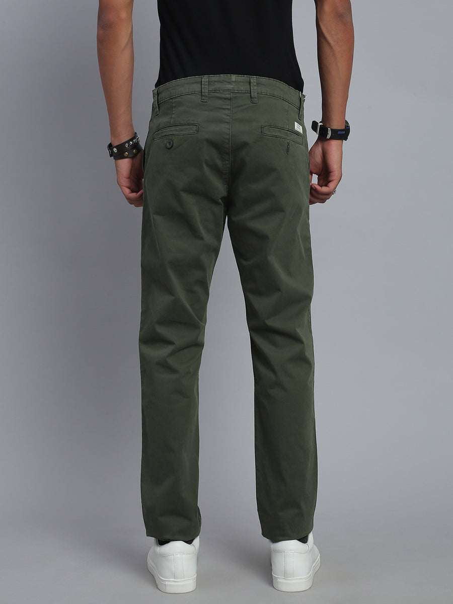 Dark Olive Green Comfort Slim Fit Chinos Paint