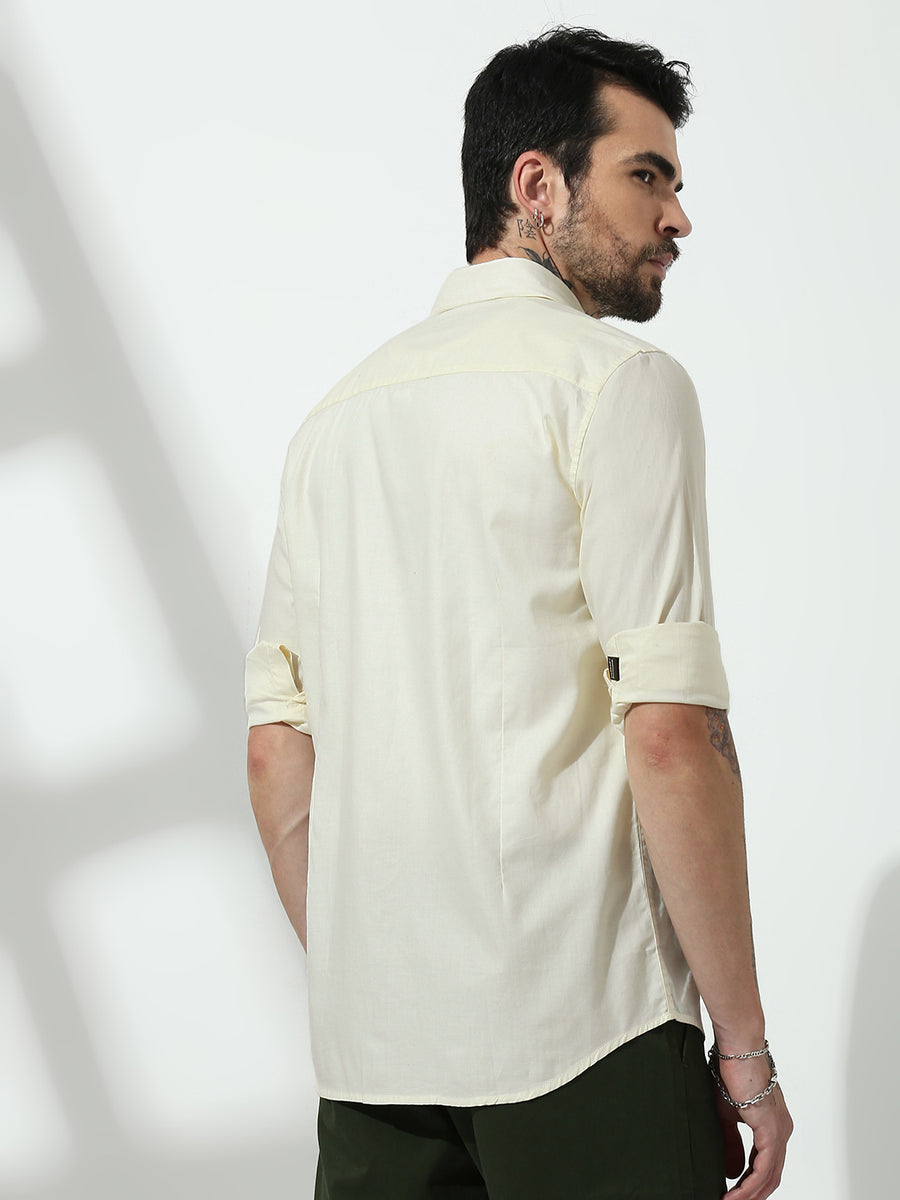 Cream Full Sleeve Slim Fit Shirt Without Pocket