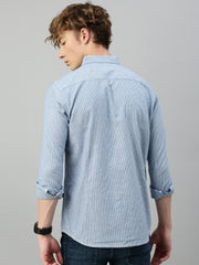 Sky Blue Oxford Stripe Shirt With Patch Pocket
