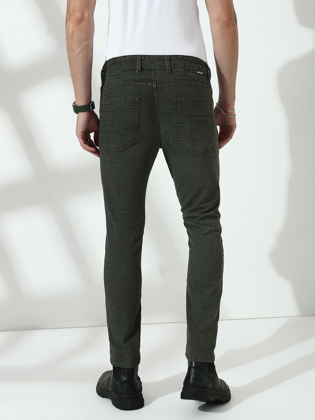Green Poly Stretch Trapped Fit Jeans