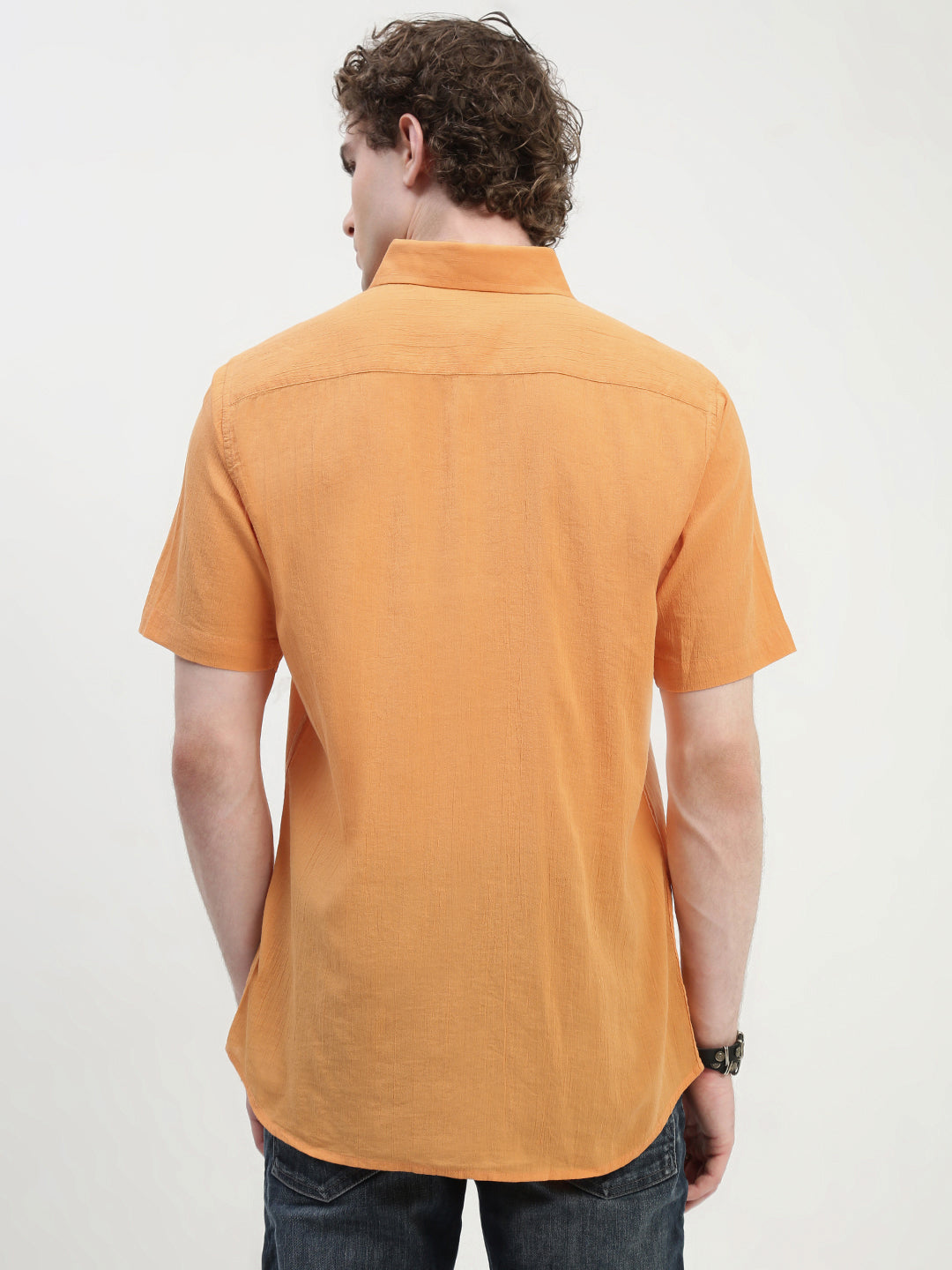 Orange Half Sleeve Relsx Fit Shirt With Pocket