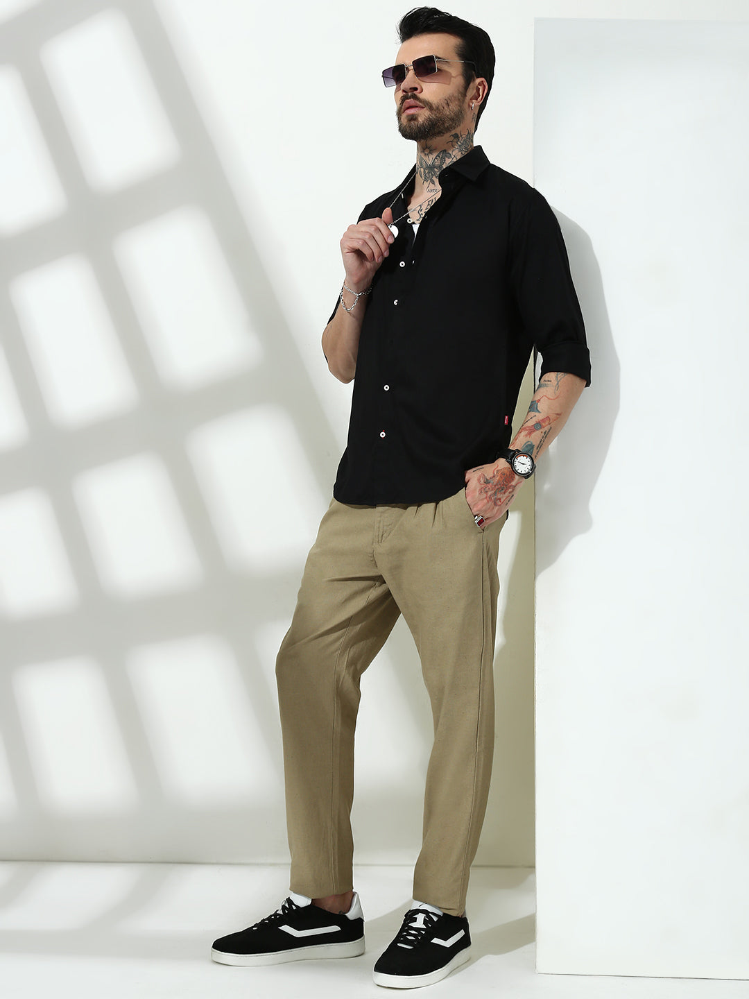 Khakhi Relax Fit Zip Pocket Linen Pant