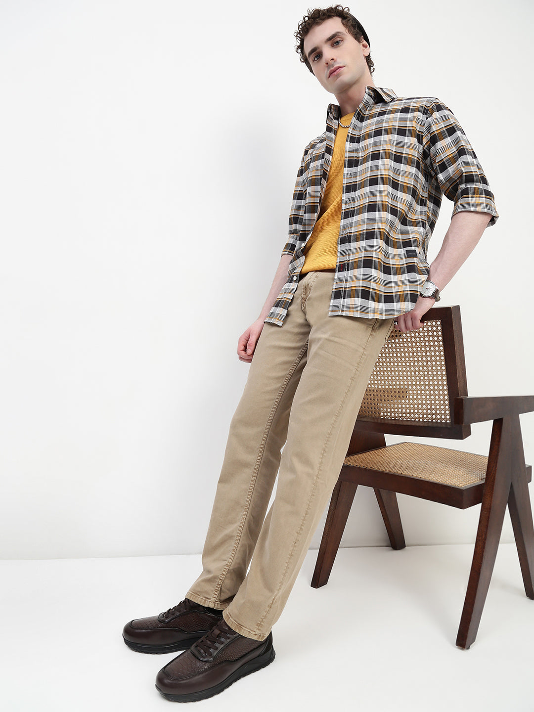 Oxford Checks Full Sleeve Slim Fit Shirt Without Pocket