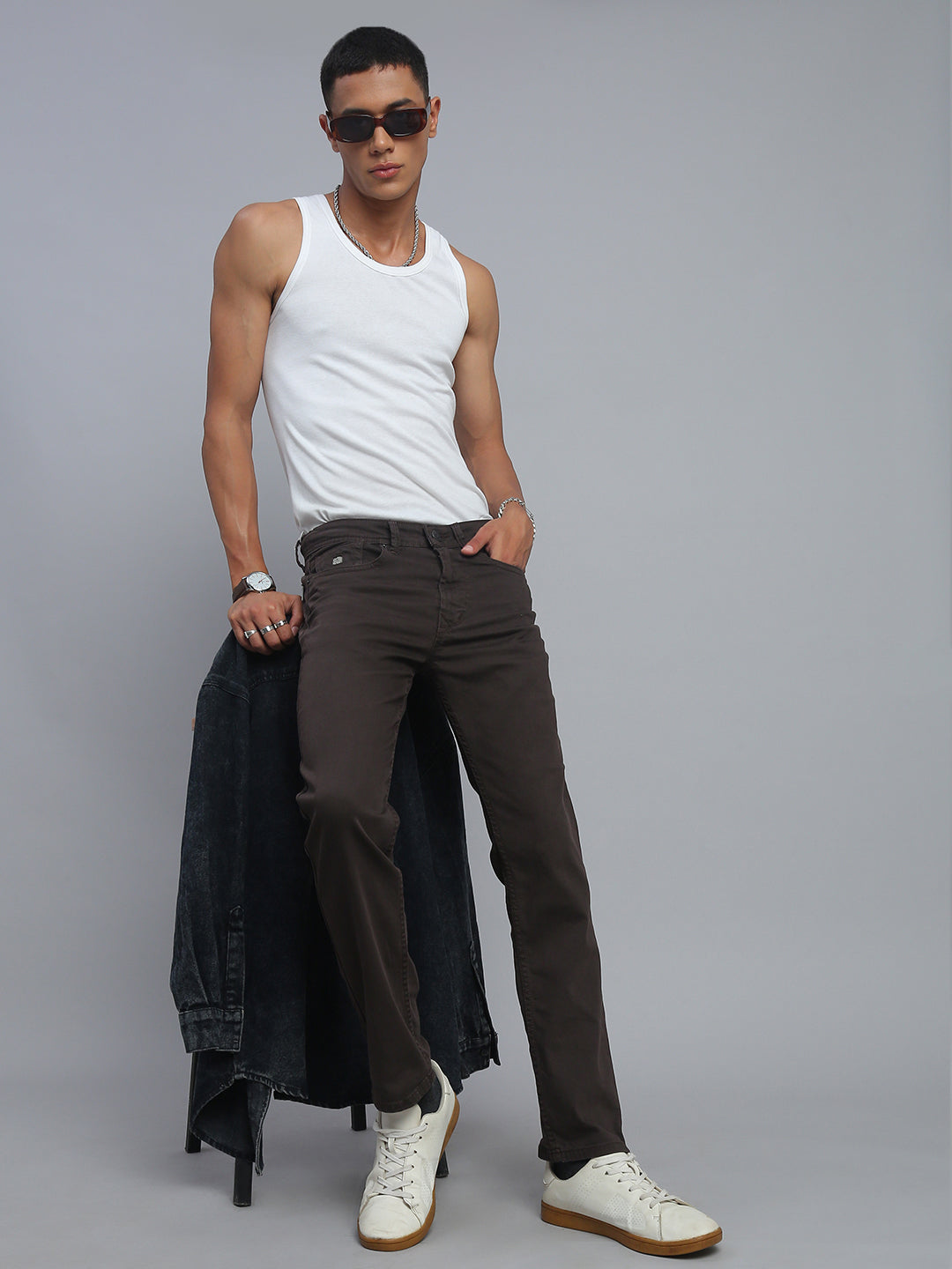 Brown Comfort Slim Fit Stretchable Jeans