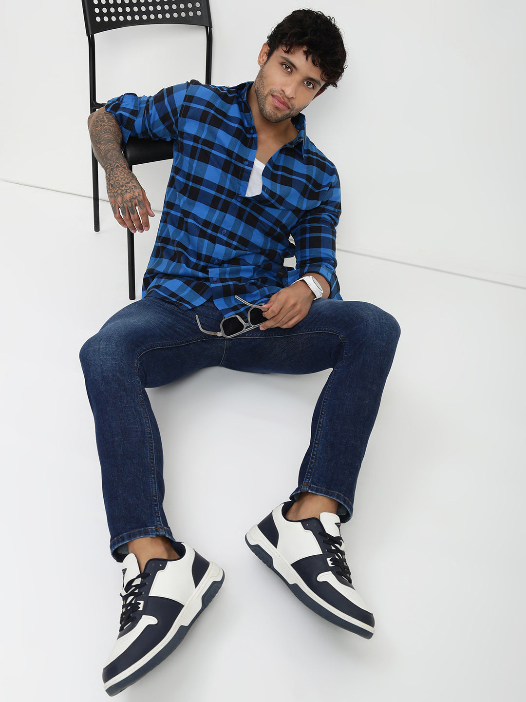 Blue Poly Stretch Trapped Fit Jeans