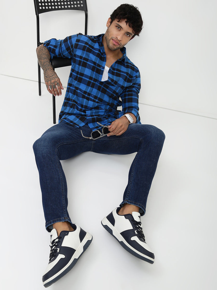 Blue Poly Stretch Trapped Fit Jeans