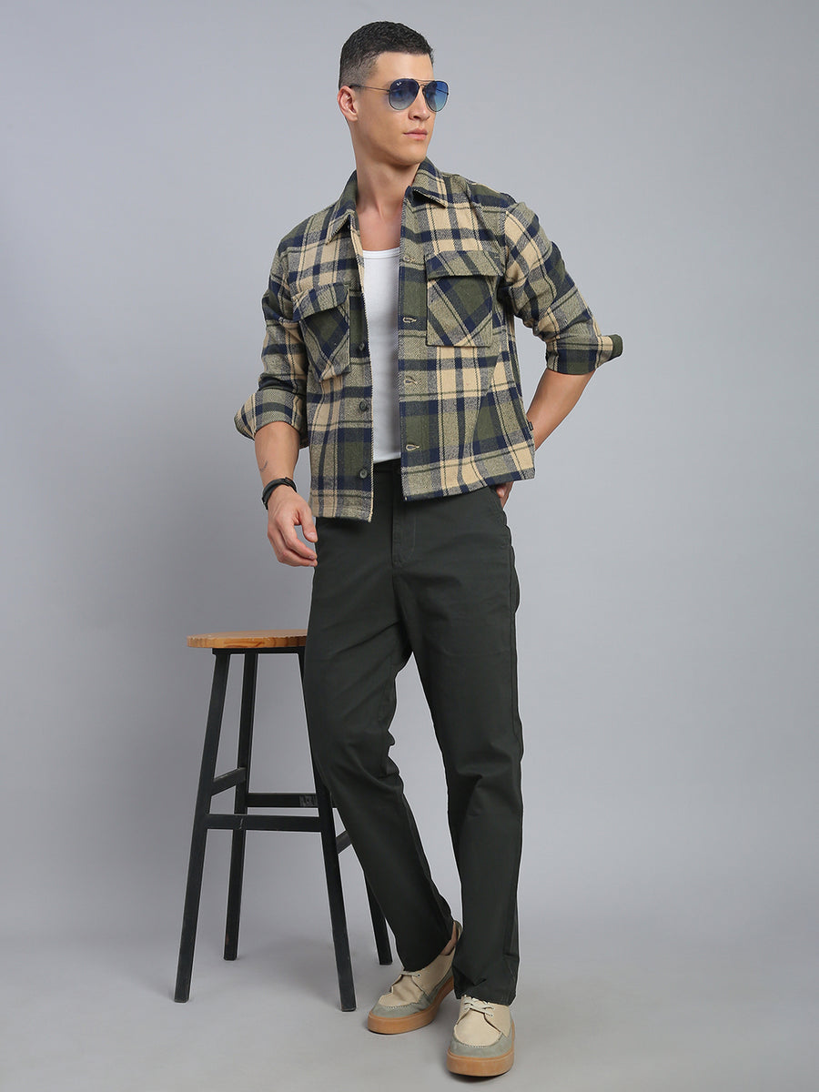 Olive Green Straight Fit Chinos Paint