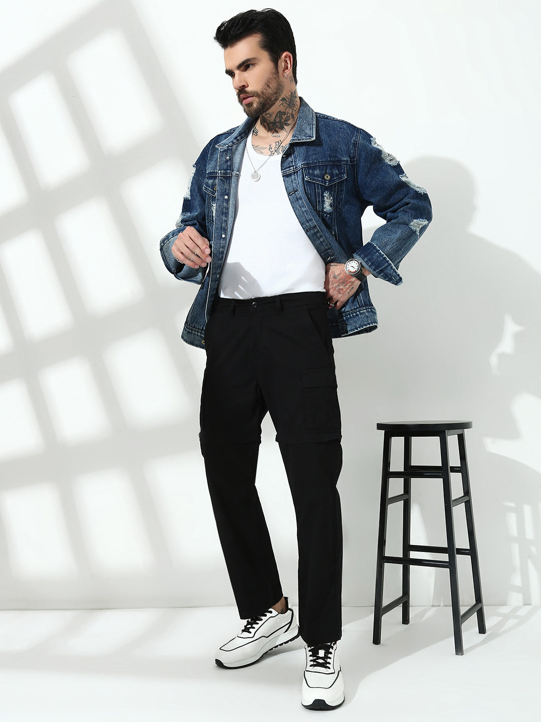 Black Detachable Convertable Regular Fit Cargo Paint