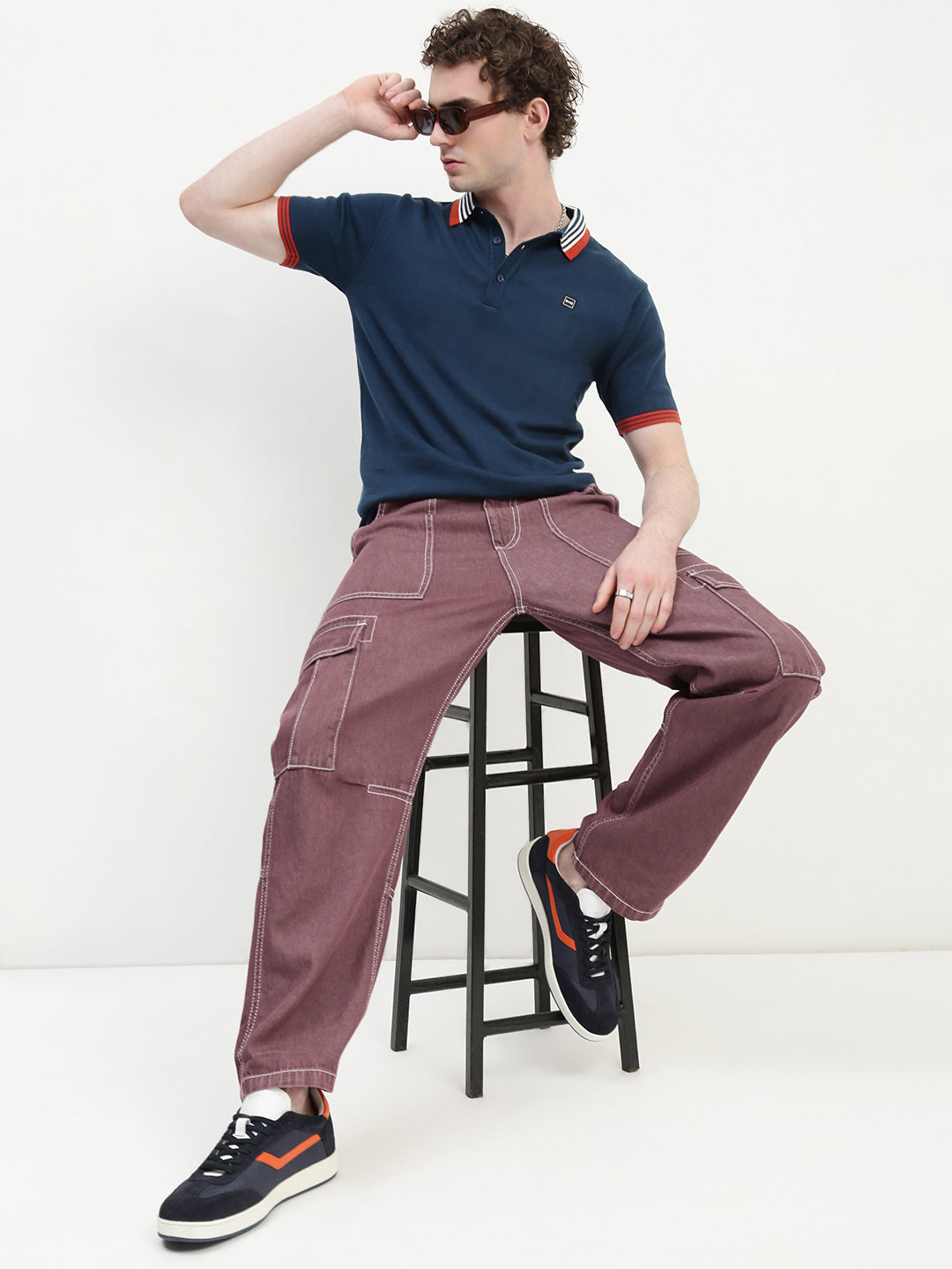 Wine Red Front Patch Pocket Loos Fit Cargo Paint