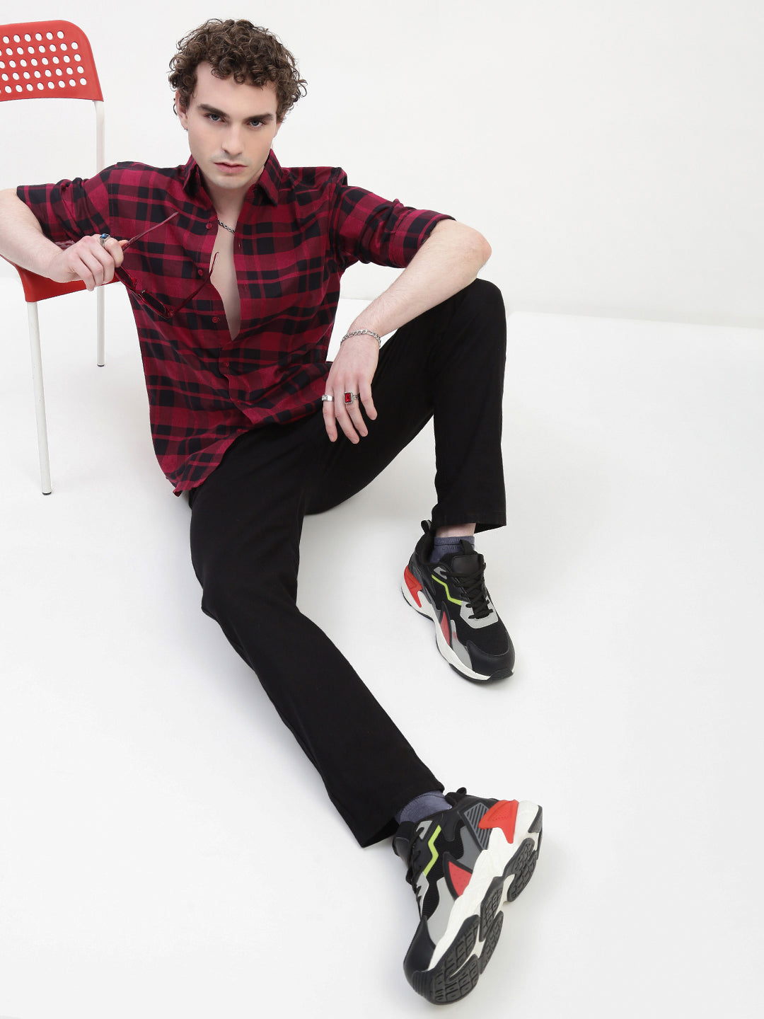 Oxford Checks Full Sleeve Slim Fit Shirt Without Pocket