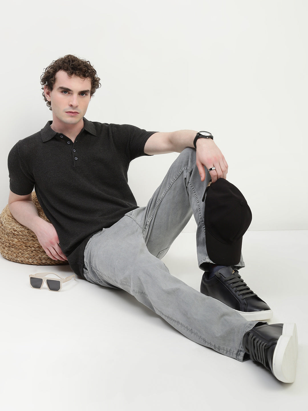 Polo See Through Dark Gray Cotton T-Shirt