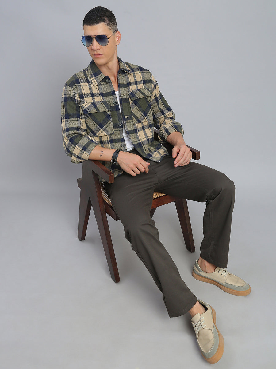 Olive Straight Fit Chinos Paint