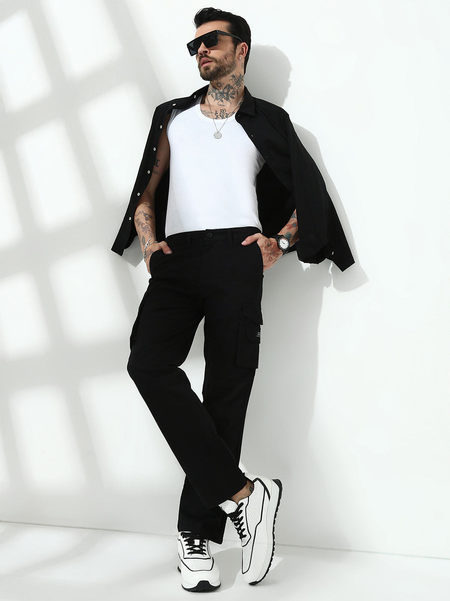 Black 7 Pocket Regular Fit Cargo Paint