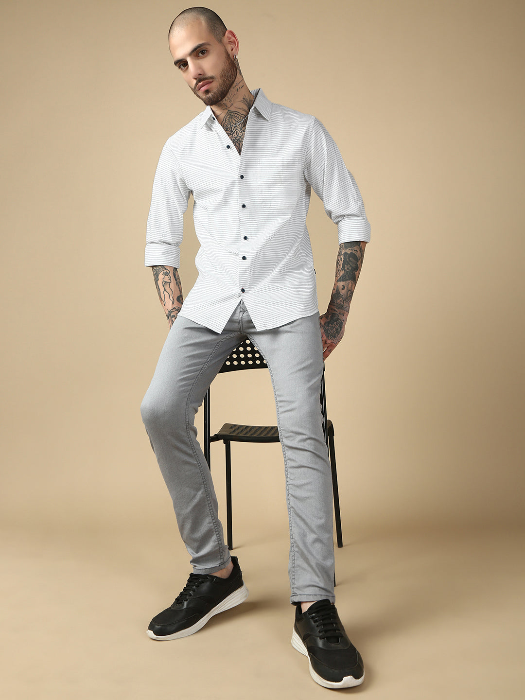 Stripe Full Sleeve Slim Shirt With Pocket