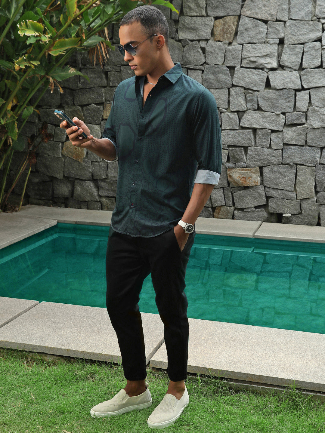 Printed Satin Giza Cotton Shirt Without Pocket