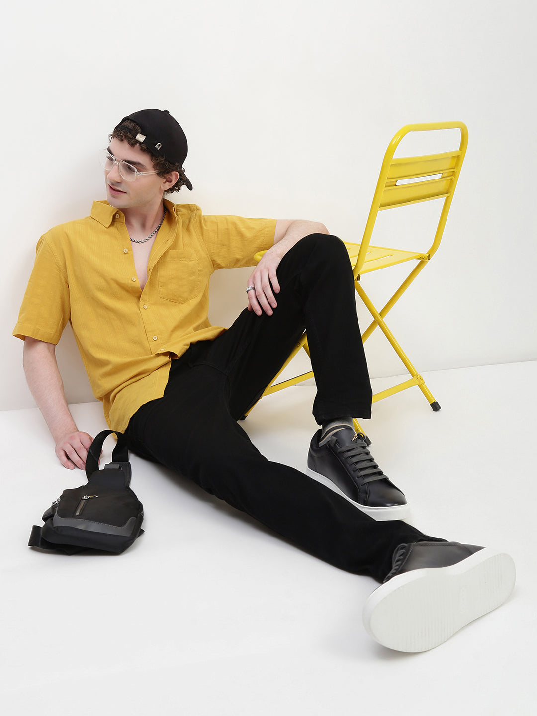 Yellow Half Sleeve Relsx Fit Shirt With Pocket