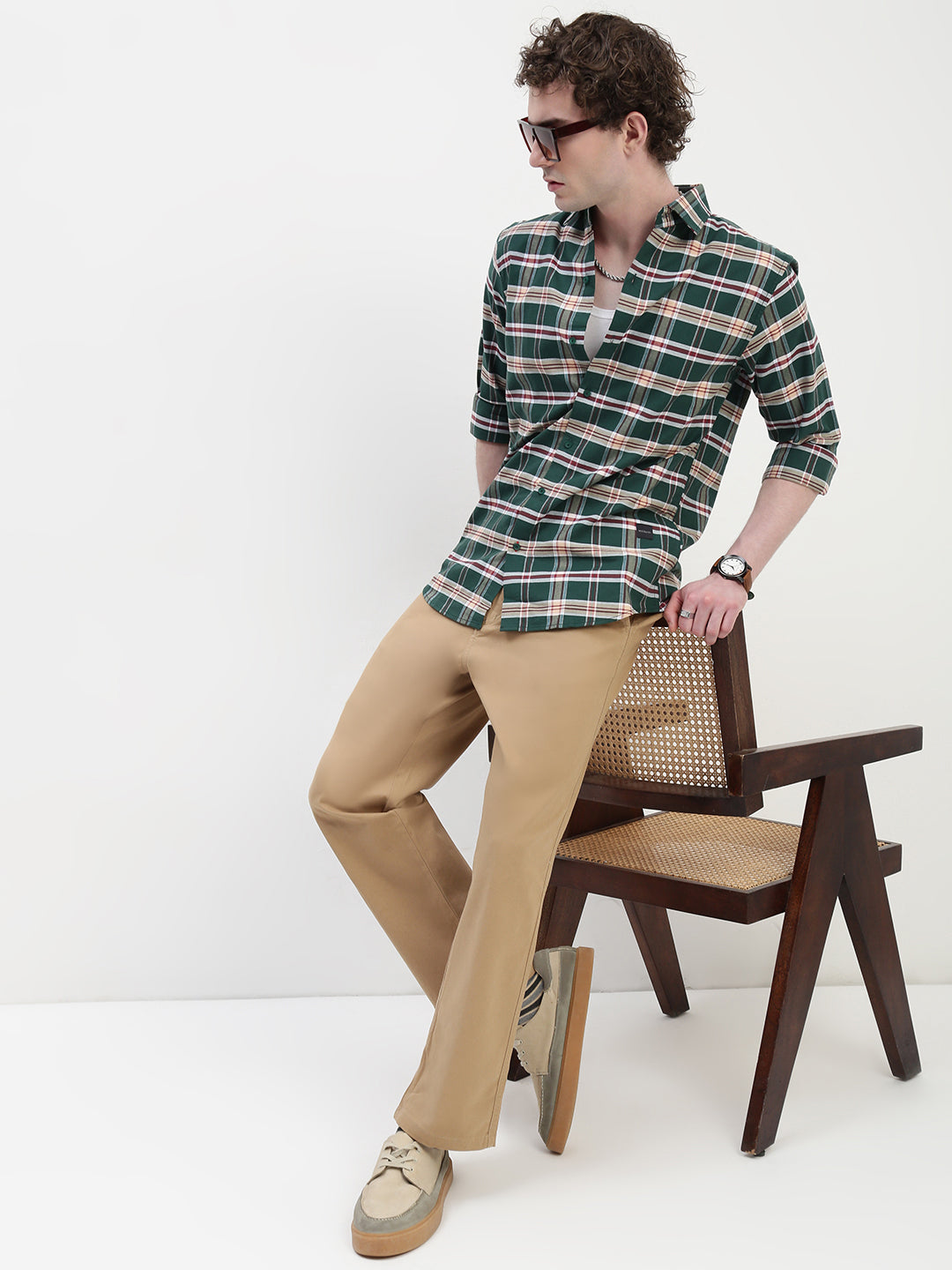 Oxford Checks Full Sleeve Slim Fit Shirt Without Pocket