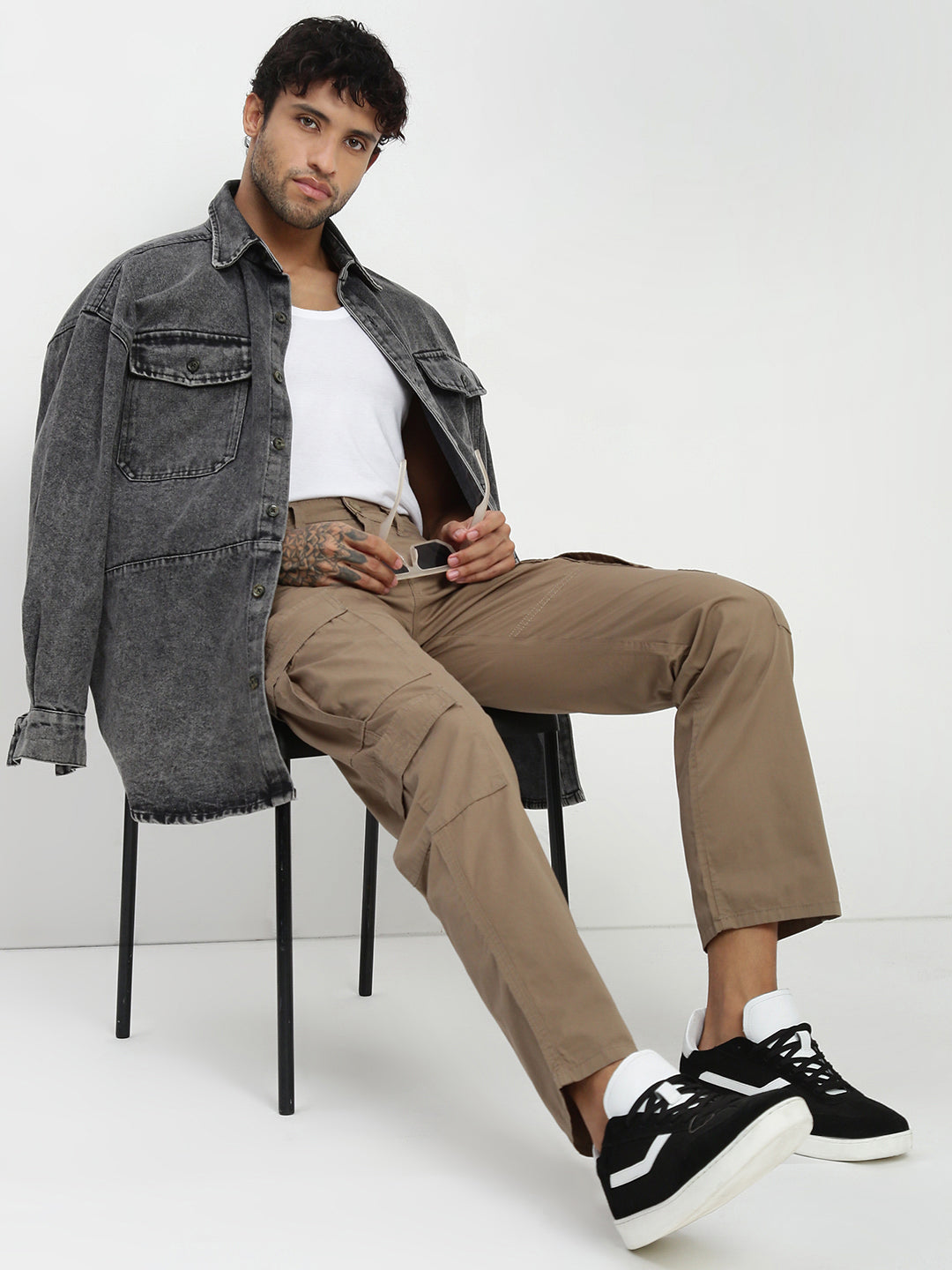 Khakhi 9 Pocket Regular Fit Cargo Paint