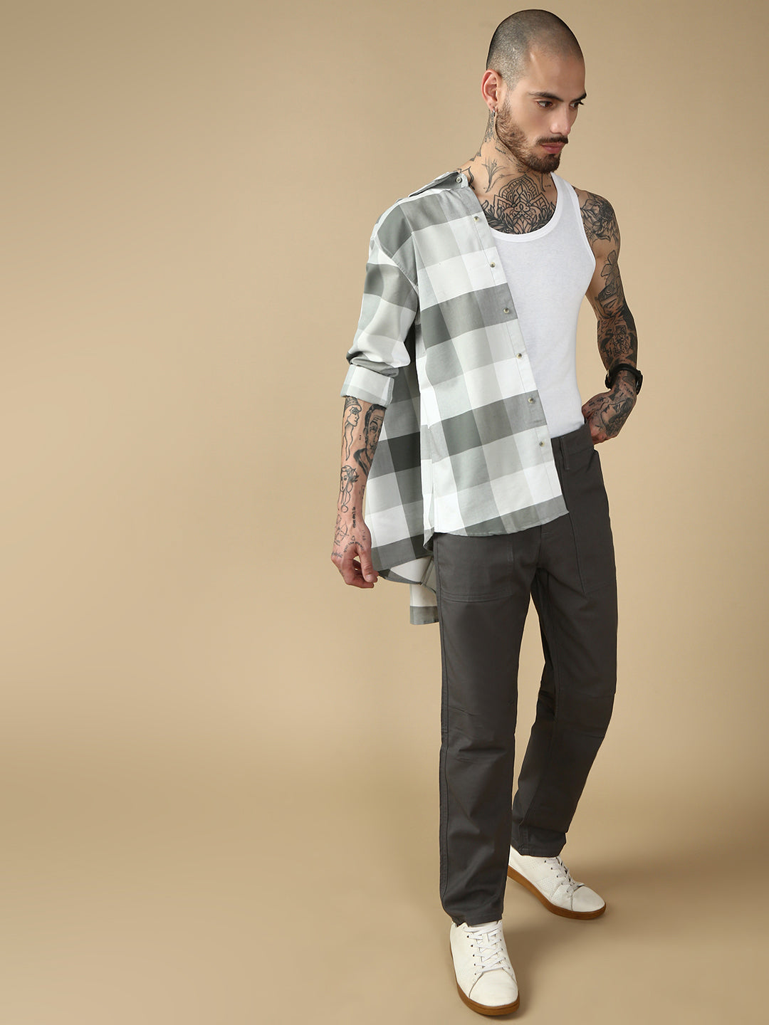 Grey Front Patch Pocket Straight Fit Cargo Paint