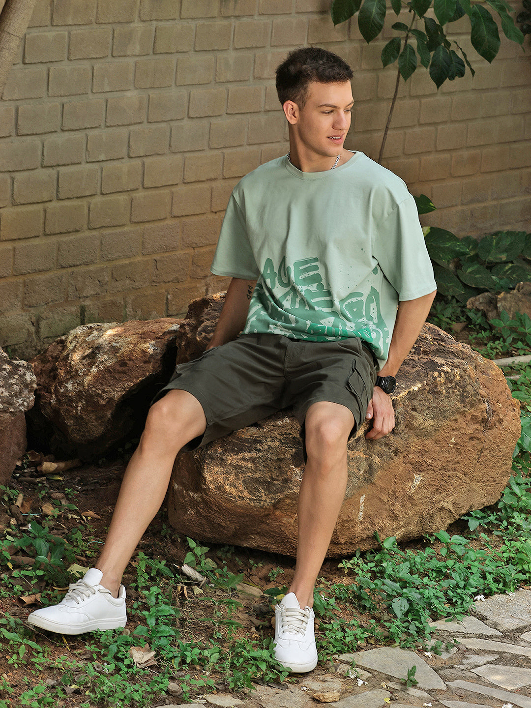 Olive Green Slim Fit Cargo Shorts