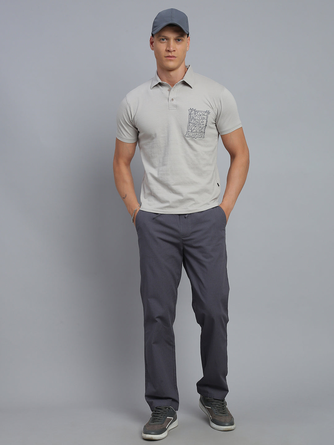 Grey Polo Cotton T-Shirt