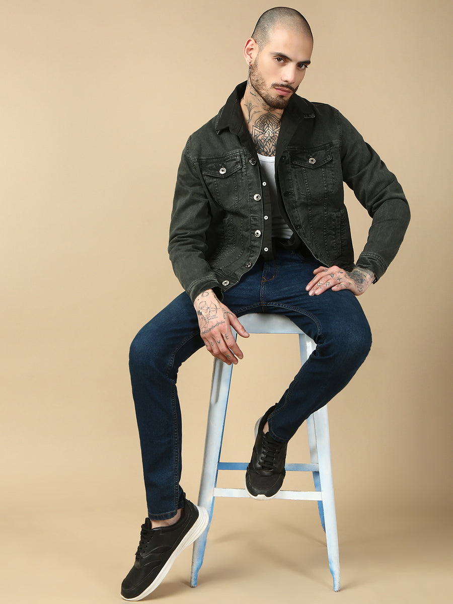 Olive Green Over Dyeing Slim Fit Jacket